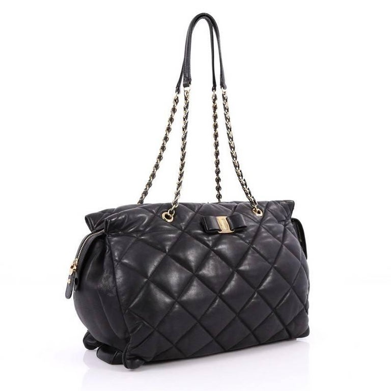 Salvatore Ferragamo Ginette Chain Shoulder Bag Quilted Leather Large at ...