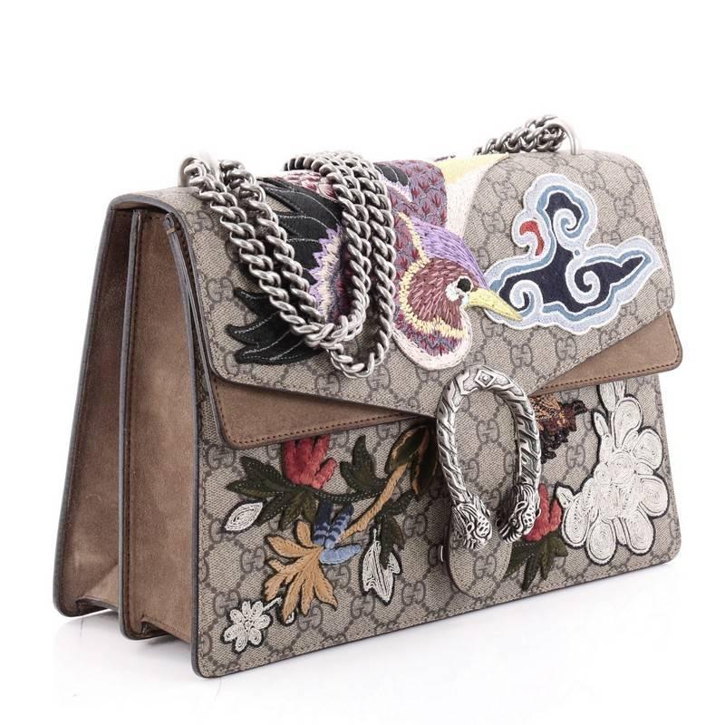 Gray Gucci Dionysus Handbag Embroidered GG Coated Canvas Medium