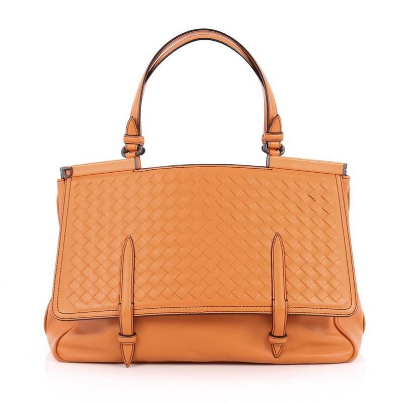 Bottega Veneta Monaco Convertible Satchel Leather with Intrecciato Detail In Good Condition In NY, NY