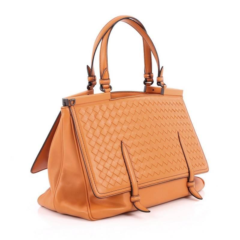 Orange Bottega Veneta Monaco Convertible Satchel Leather with Intrecciato Detail