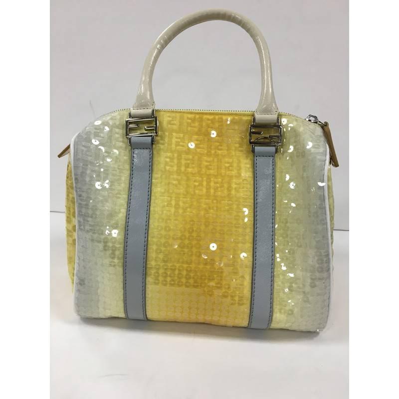 Brown Fendi Boston Sequin Embellished Zucchino Coated Canvas Medium