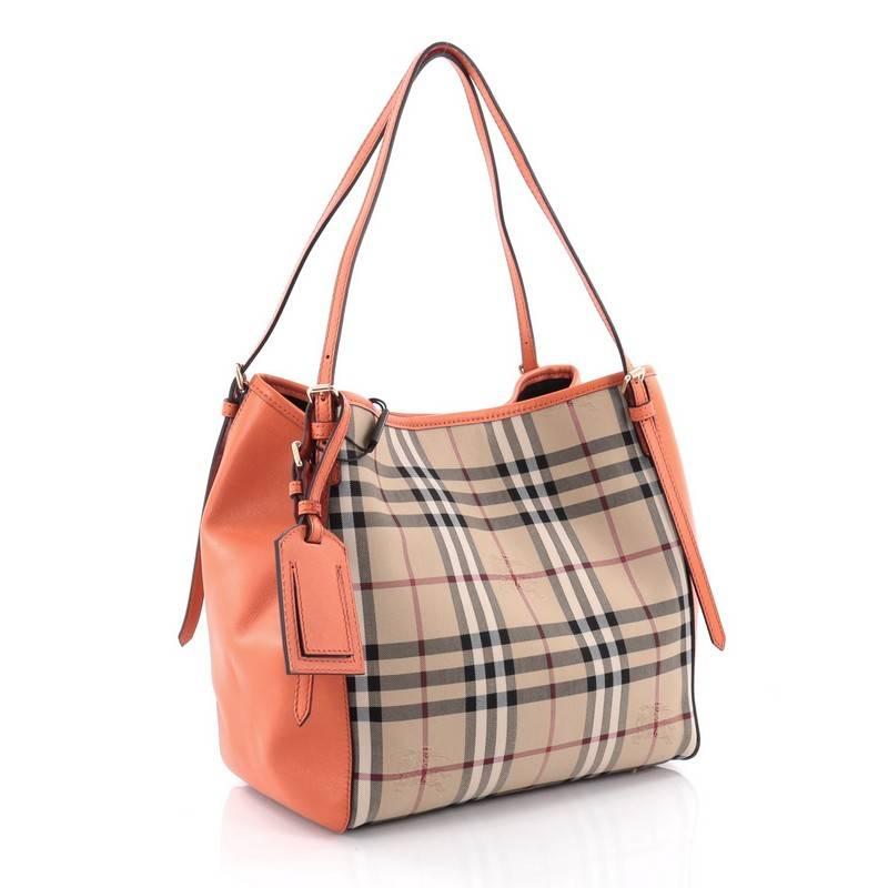 Brown Burberry Canterbury Tote Horseferry Check Canvas and Leather Small