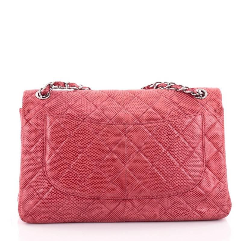 Pink Chanel Classic Quilted Lizard Jumbo Double Flap Bag 
