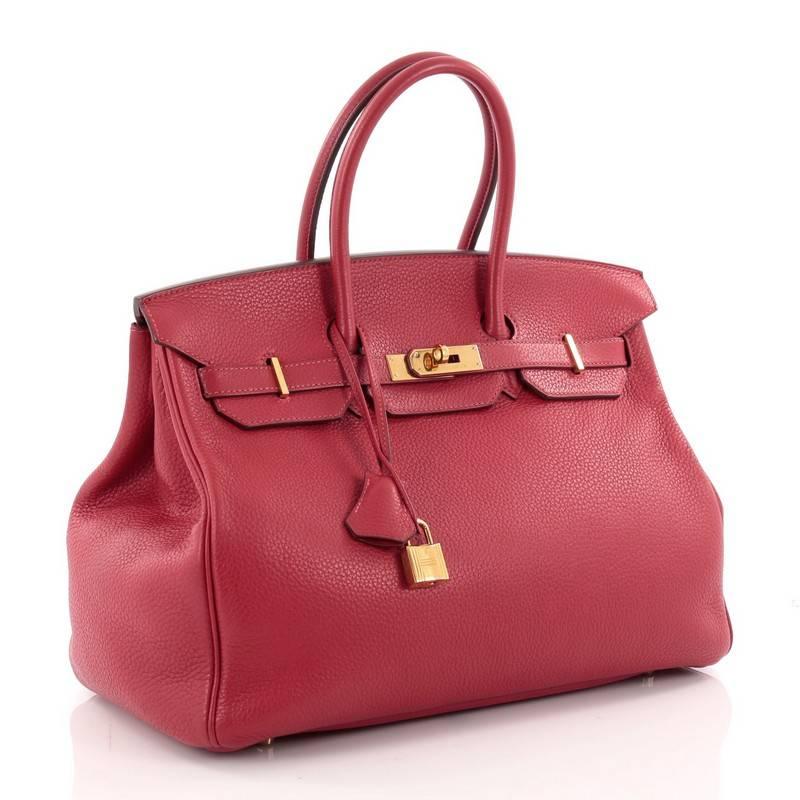 Red Hermes Birkin Handbag Rouge Casaque Clemence with Gold Hardware 35