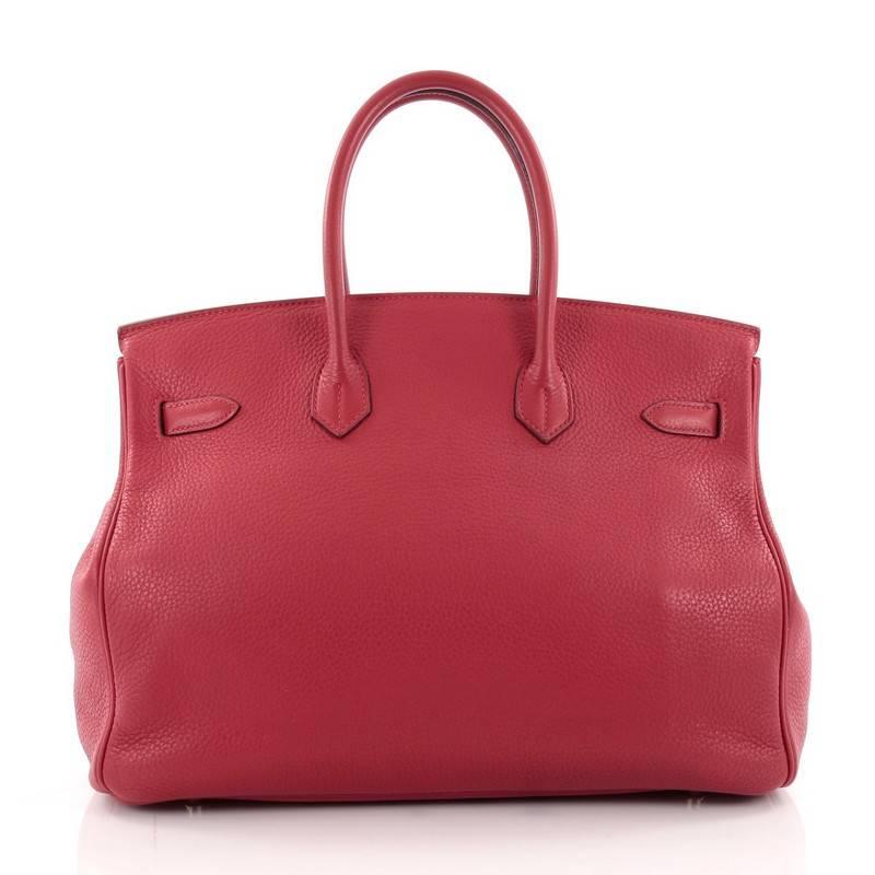 Hermes Birkin Handbag Rouge Casaque Clemence with Gold Hardware 35 In Good Condition In NY, NY