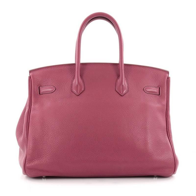Pink Hermes Birkin Handbag Bose de Rose Clemence with Palladium Hardware 35