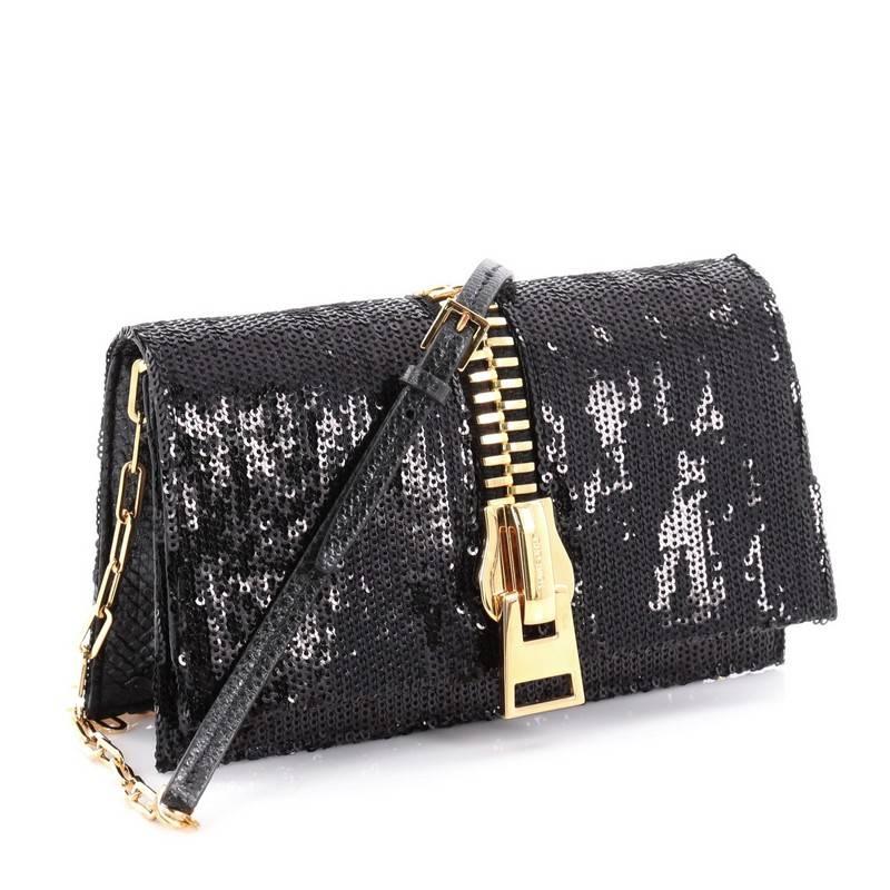 Black Tom Ford Sedgwick Chain Clutch Sequins and Snakeskin Small