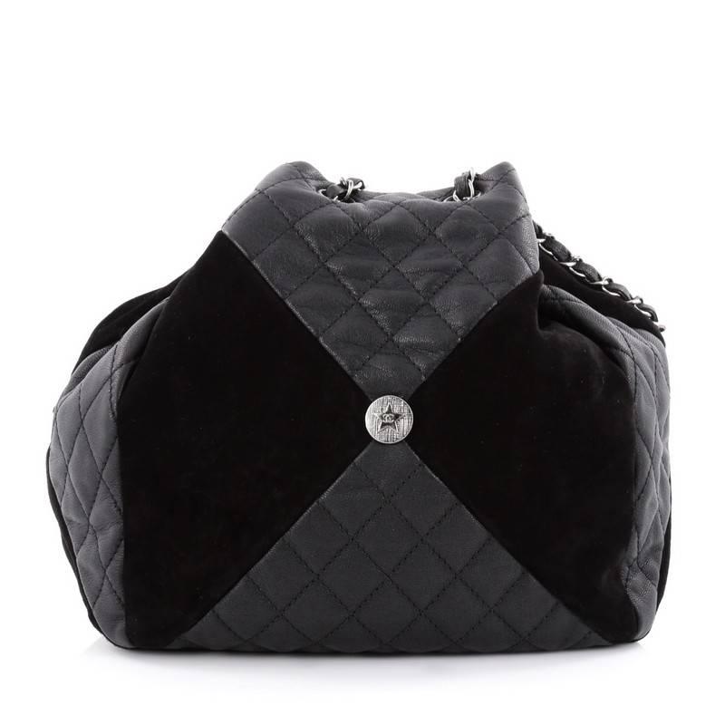 Chanel Patchwork Quilted Leather and Suede Small Drawstring Bag  In Good Condition In NY, NY