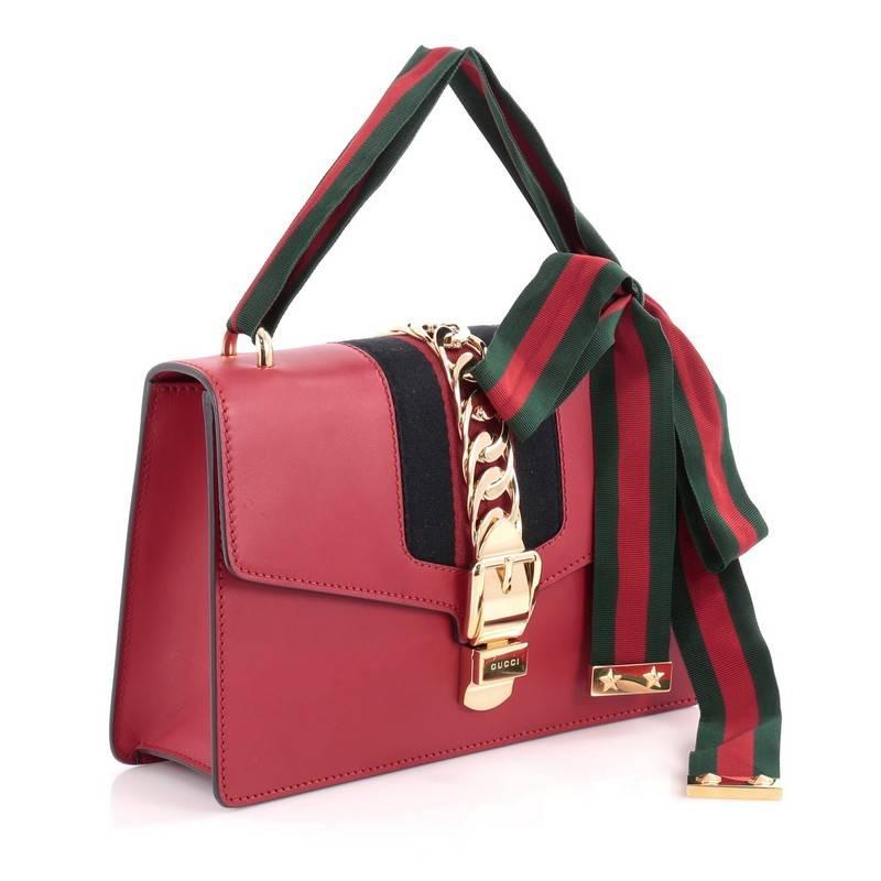 Red Gucci Sylvie Shoulder Bag Leather