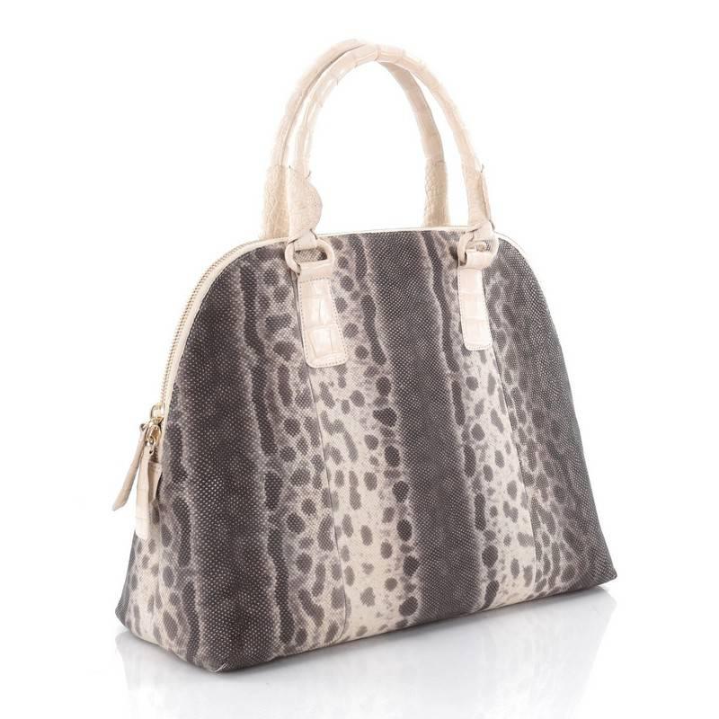 Gray Nancy Gonzalez Zip Around Satchel Karung with Crocodile Medium