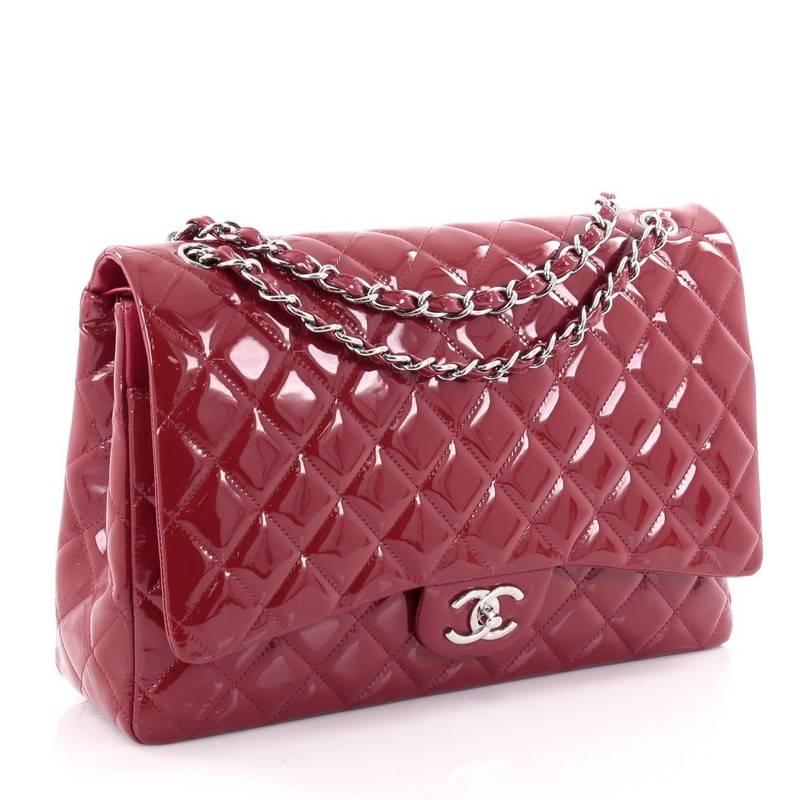 Brown Chanel Classic Double Flap Bag Quilted Patent Maxi