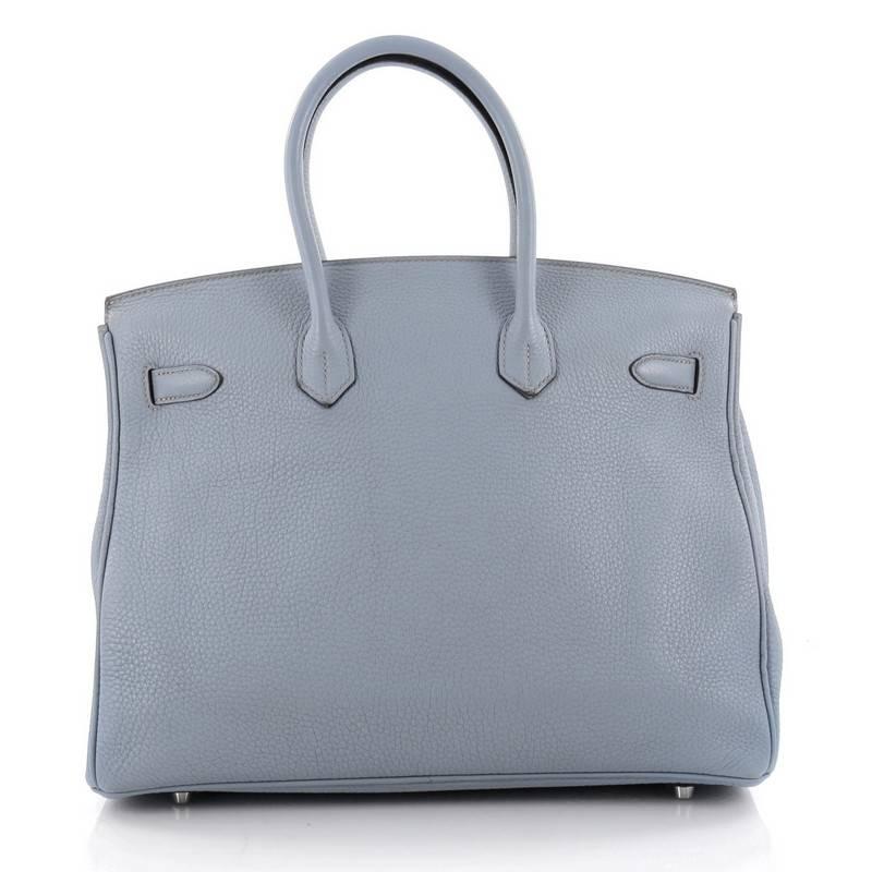 Hermes Birkin Handbag Bleu Lin Togo with Palladium Hardware 35 In Good Condition In NY, NY