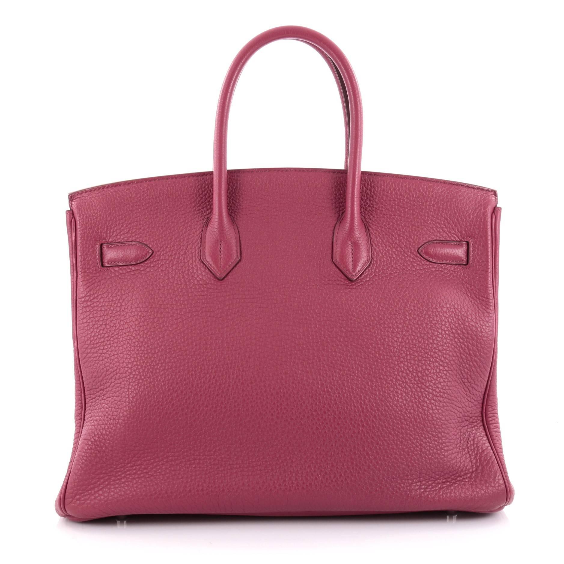 Pink Hermes Birkin Handbag Rubis Clemence with Palladium Hardware 35