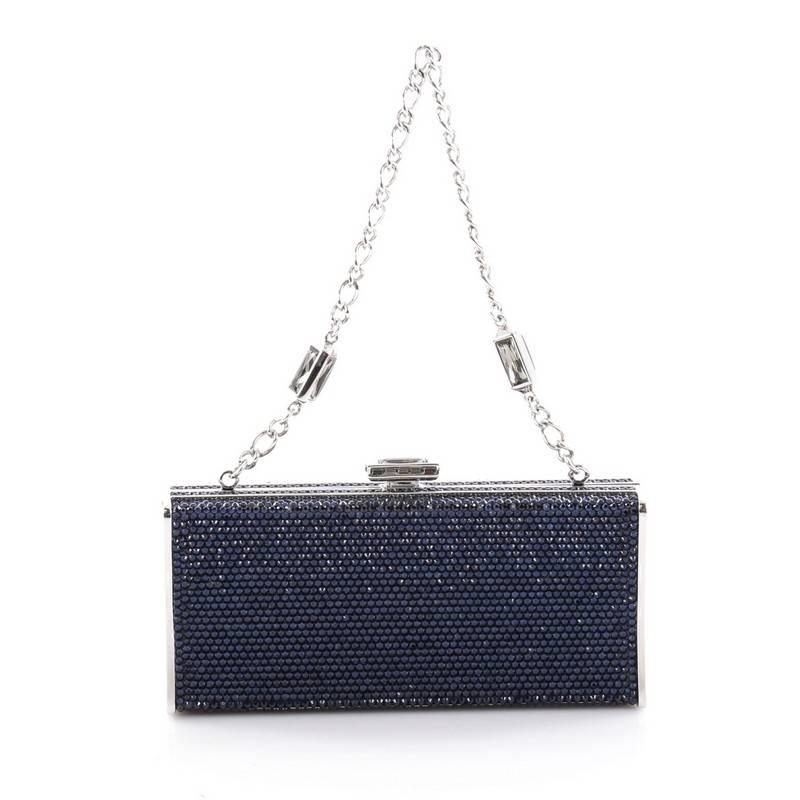 Judith Leiber Chain Minaudiere Box Clutch Crystal Long In Good Condition In NY, NY