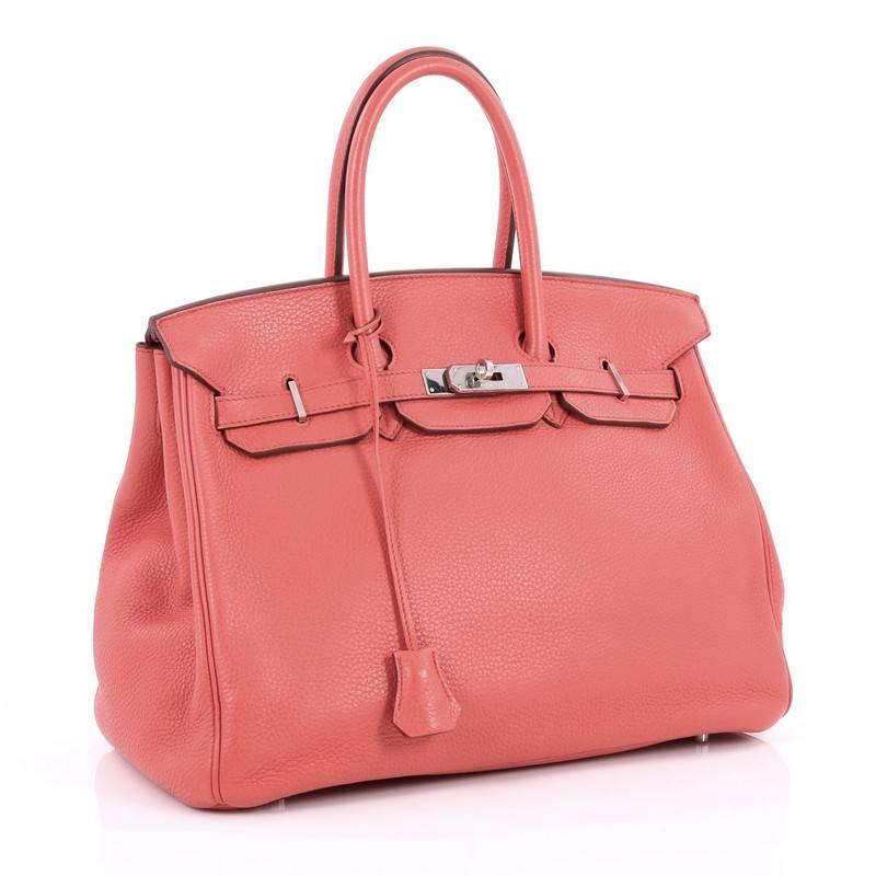 Pink Hermes Birkin Handbag Bougainvillea Clemence with Palladium Hardware 35