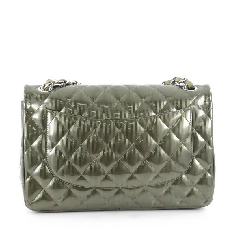 Chanel Classic Double Flap Bag Quilted Striped Metallic Patent Jumbo In Good Condition In NY, NY
