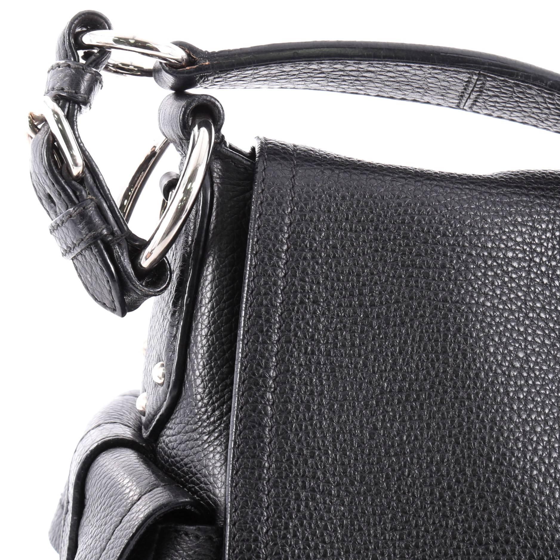 Black  Prada Side Pocket Flap Shoulder Bag Vitello Daino Medium