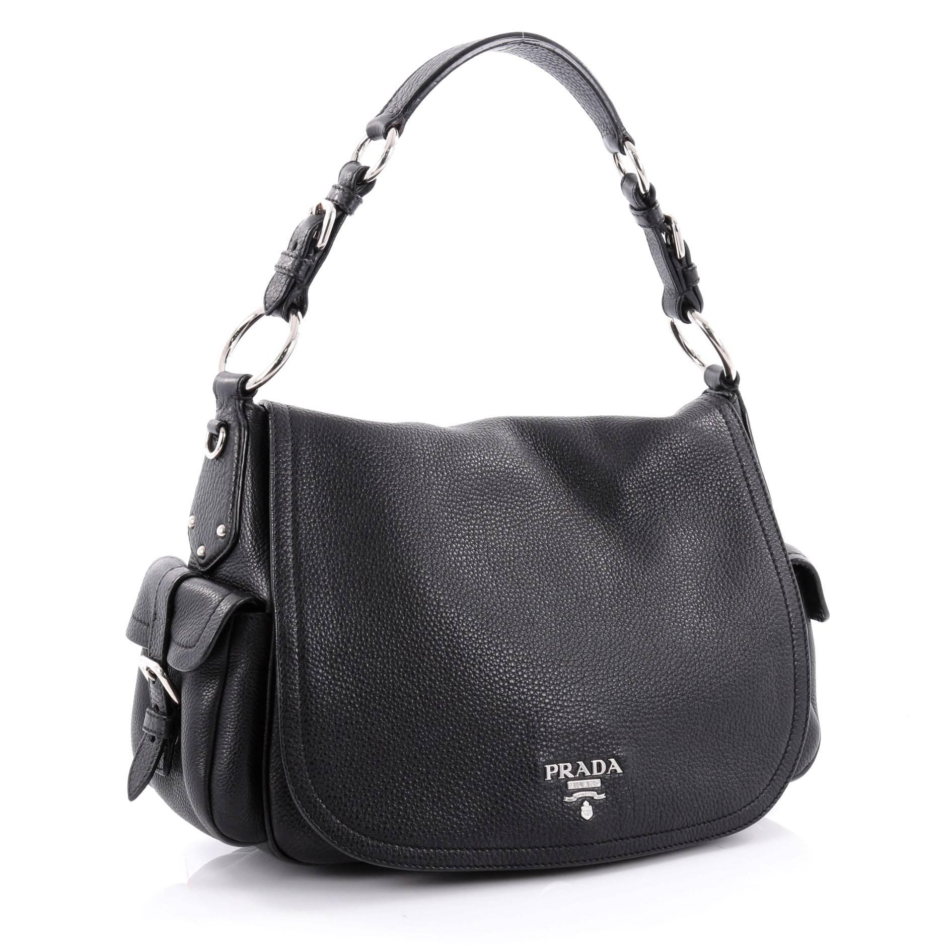  Prada Side Pocket Flap Shoulder Bag Vitello Daino Medium In Good Condition In NY, NY