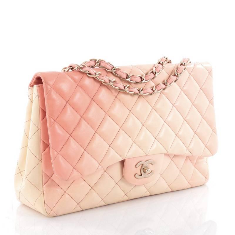 Orange Chanel Classic Single Flap Degrade Handbag Quilted Lambskin Jumbo