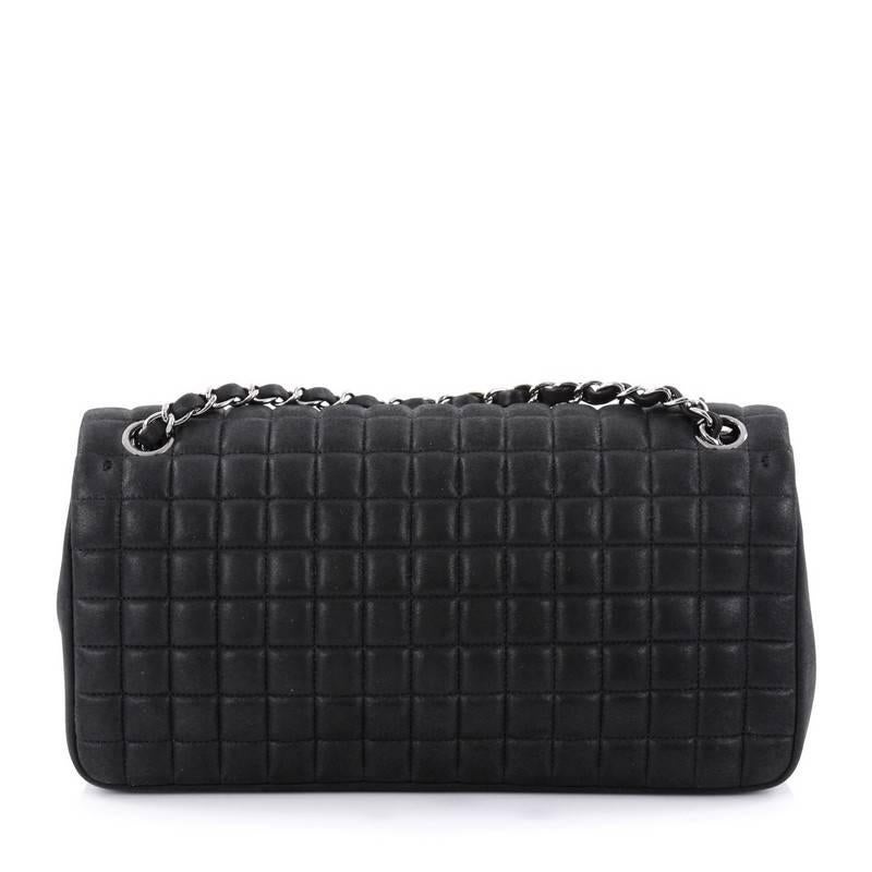 Noir Chanel CC Lock Bubble Flap Bag Quilted Iridescent Calfskin Large