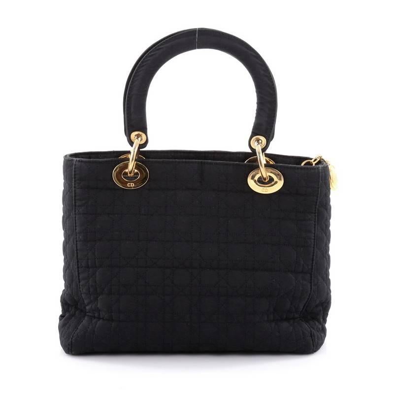Black Christian Dior Lady Dior Handbag Cannage Quilt Nylon Medium