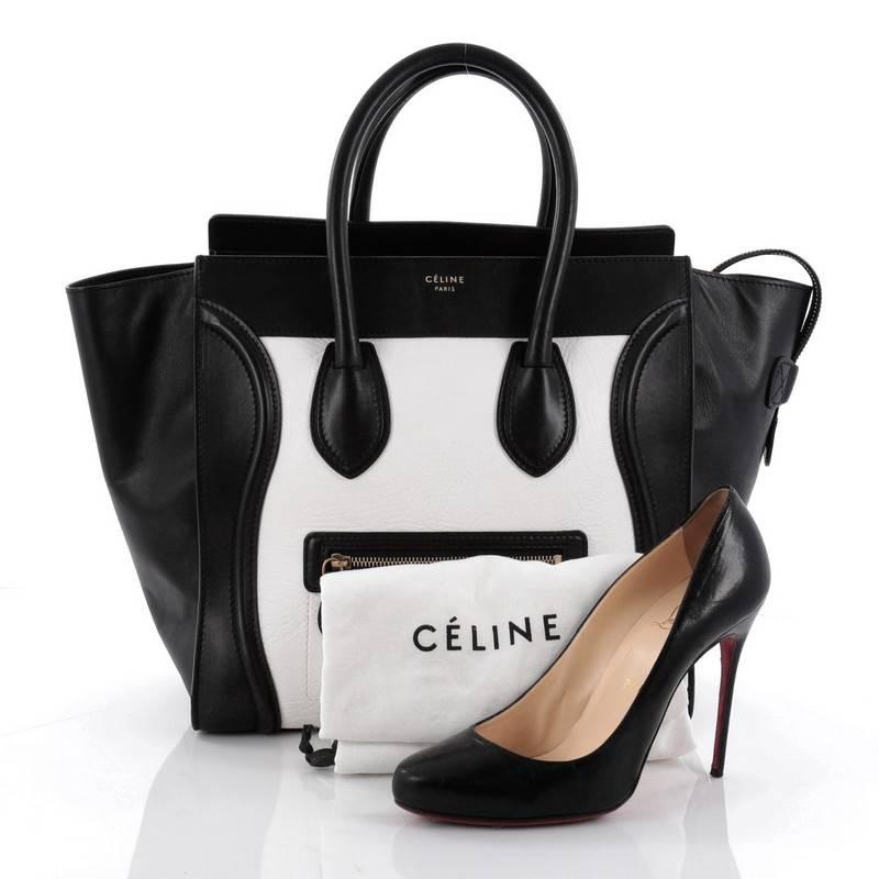 Black Celine Bicolor Luggage Handbag Leather Mini