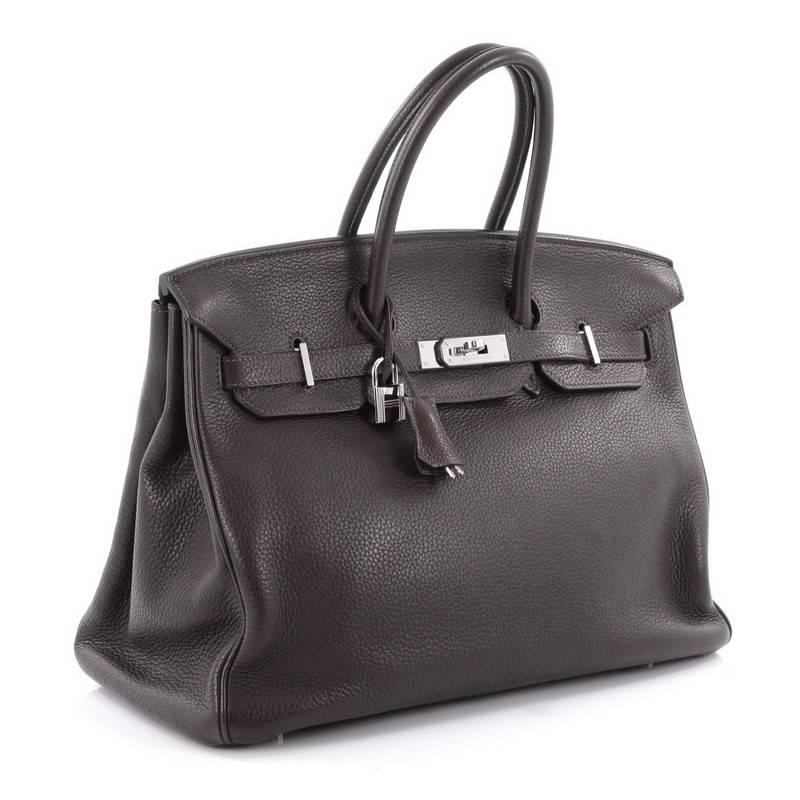 Black Hermes Birkin Handbag Cafe Clemence with Palladium Hardware 35