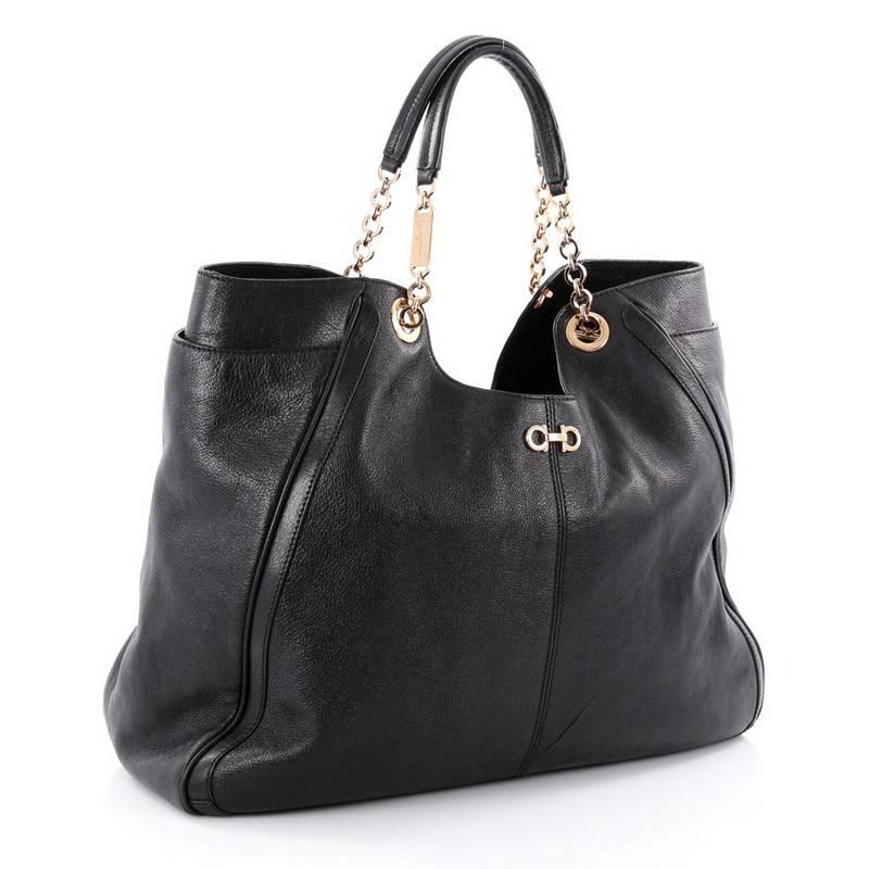 Black Salvatore Ferragamo Betulla Chain Tote Leather Large