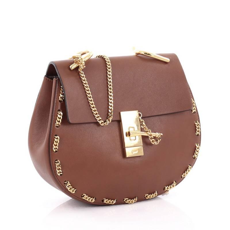 Brown Chloe Drew Crossbody Bag Chain Embellished Leather Small