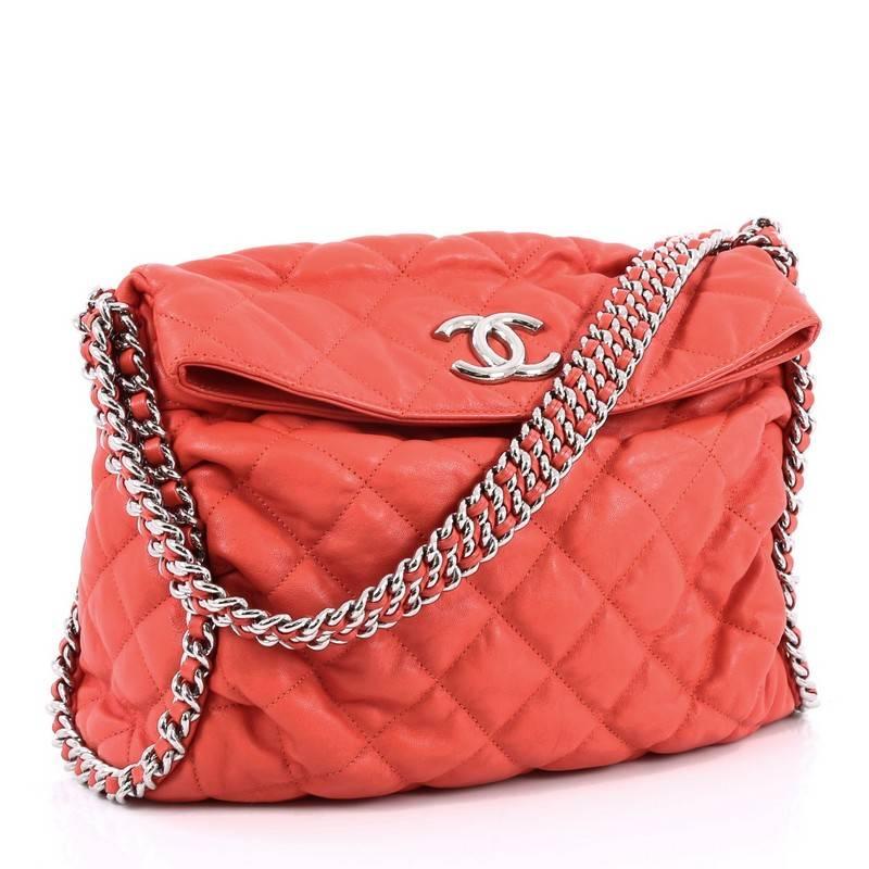 Red Chanel Chain Around Hobo Quilted Washed Lambskin