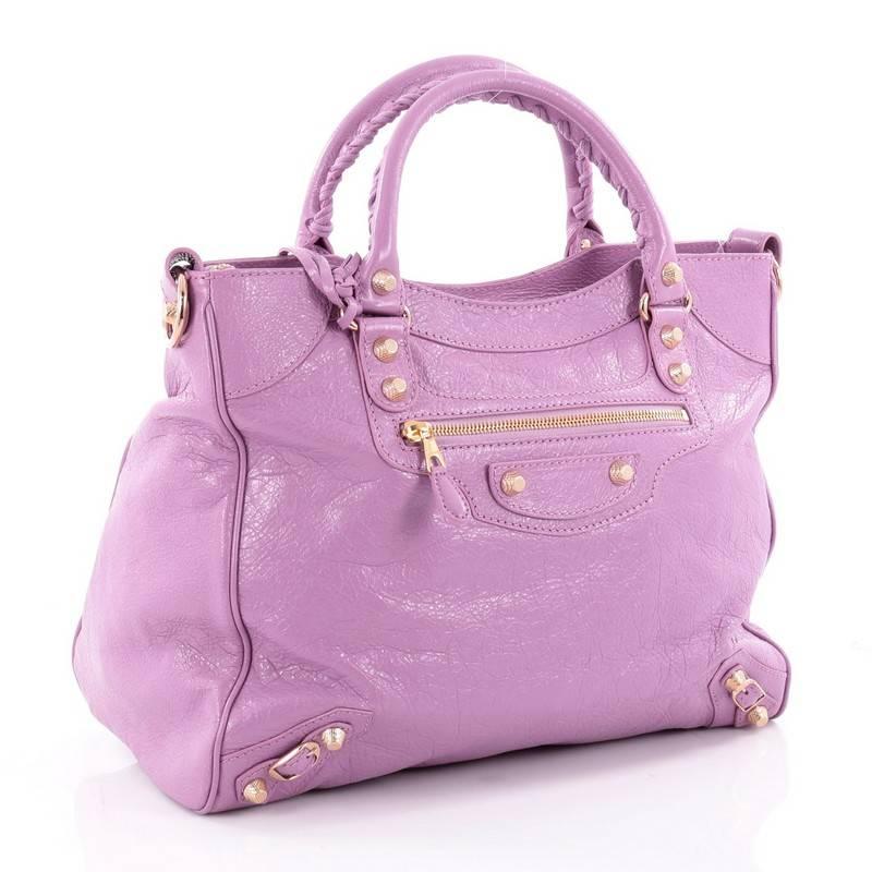 Purple Balenciaga Velo Giant Studs Handbag Leather