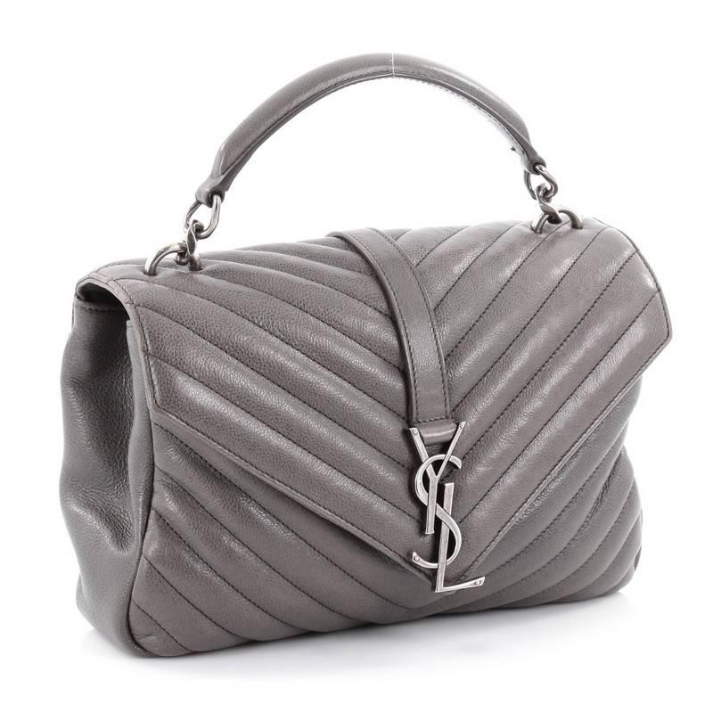 Saint Laurent College Monogram Bag Matelasse Chevron Leather Medium 2