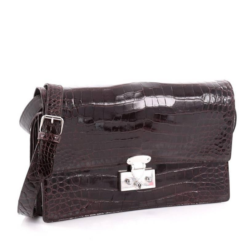 Black Ralph Lauren Collection Convertible Flap Clutch Alligator Medium