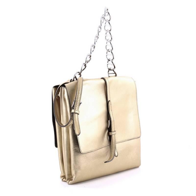 Beige Prada Double Flap Turn Lock Shoulder Bag Leather Small