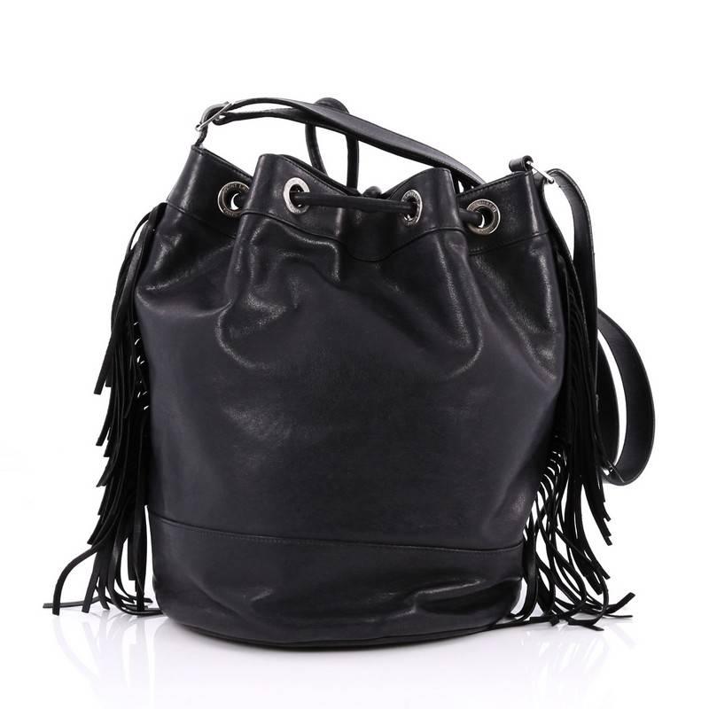 Saint Laurent Rider Bucket Bag Fringe Leather Large In Good Condition In NY, NY