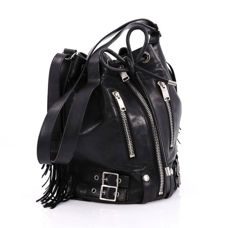 Black Saint Laurent Rider Bucket Bag Fringe Leather Large