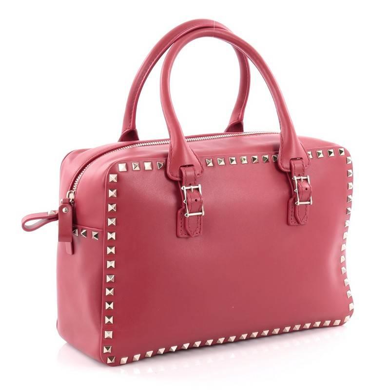 Pink Valentino Rockstud Convertible Zip Satchel Leather Medium
