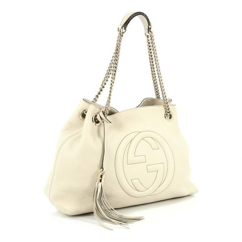 White Gucci Soho Shoulder Bag Chain Strap Leather Medium