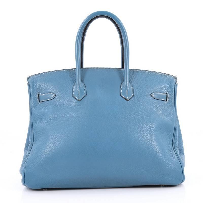 Hermes Birkin Handbag Blue Jean Clemence with Palladium Hardware 35 In Good Condition In NY, NY