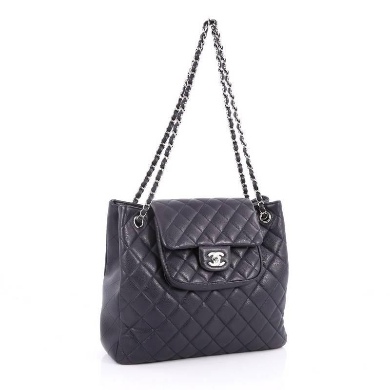 Black Chanel Classic Flap Shopping Tote Quilted Caviar Medium