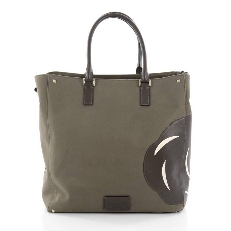 Black Valentino Panther Tote Canvas with Leather