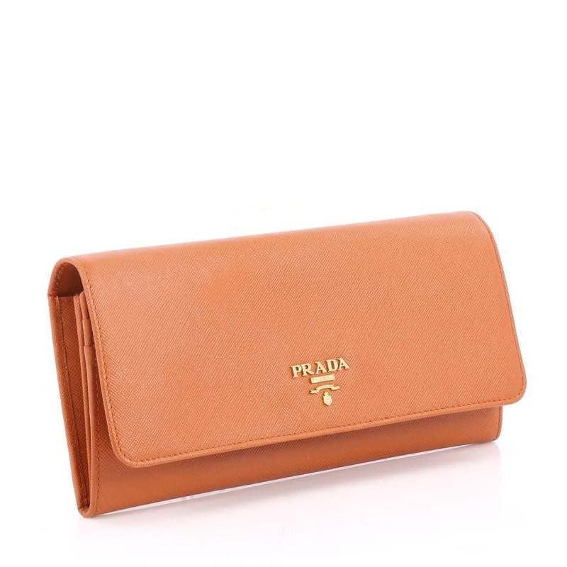 Orange Prada Wallet on Chain Saffiano Leather