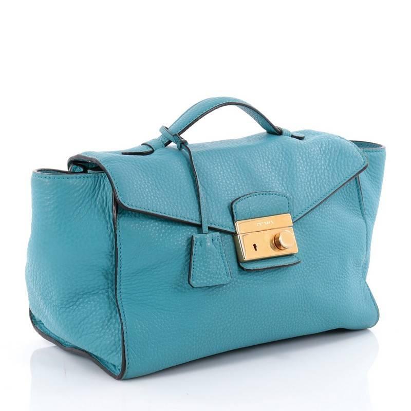 Blue Prada Pattina Convertible Shoulder Bag Vitello Daino Medium