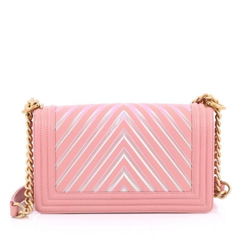 Pink Chanel Boy Flap Bag Chevron Painted Calfskin Old Medium