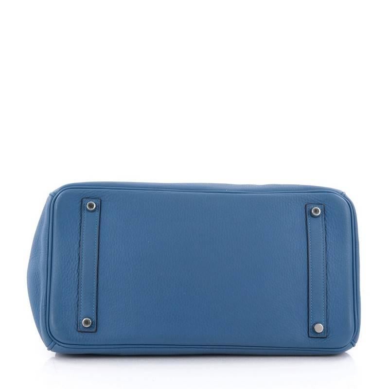 Hermes Birkin Handbag Blue Mykonos Clemence with Palladium Hardware 35 1