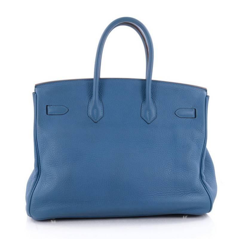 Women's Hermes Birkin Handbag Blue Mykonos Clemence with Palladium Hardware 35