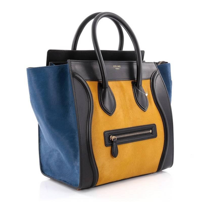 Black Celine Tricolor Luggage Handbag Pony Hair and Leather Mini