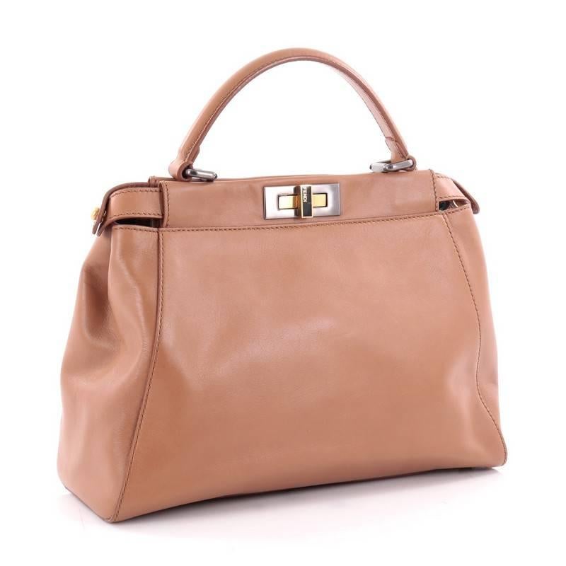 Brown Fendi Peekaboo Handbag Leather with Python Interior Regular
