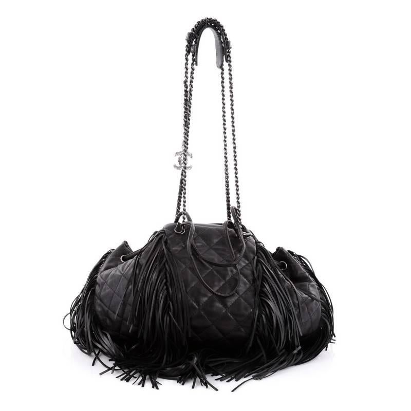 Chanel Paris-Dallas Large Drawstring Fringe Quilted Leather Shoulder Bag  In Excellent Condition In NY, NY