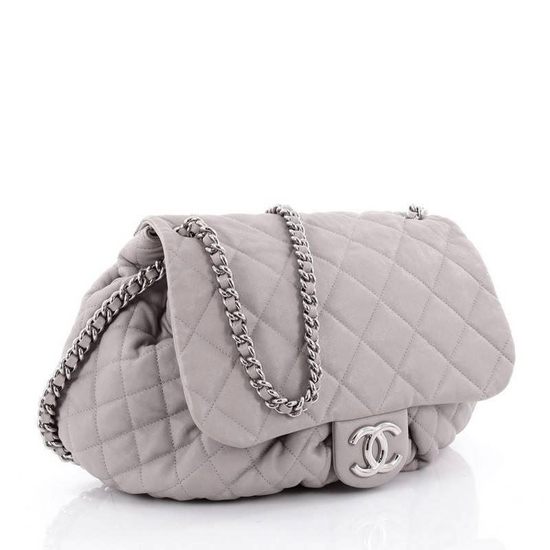 Gray Chanel Chain Around Flap Bag Quilted Leather Large